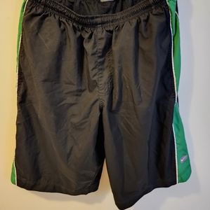 Men's Nike Black Green White Stripe Swim Trunks Size Large Light Gray Logo